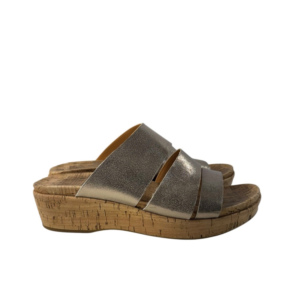 Kork Ease Menzie Metallic Leather Cork Wedge Slides Sandals Comfort korkies 8M